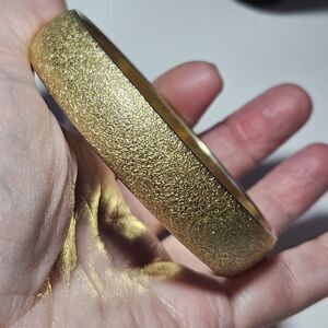 ...Vintage MONET...Gold Tone Textured Design Bangle Bracelet...7.75